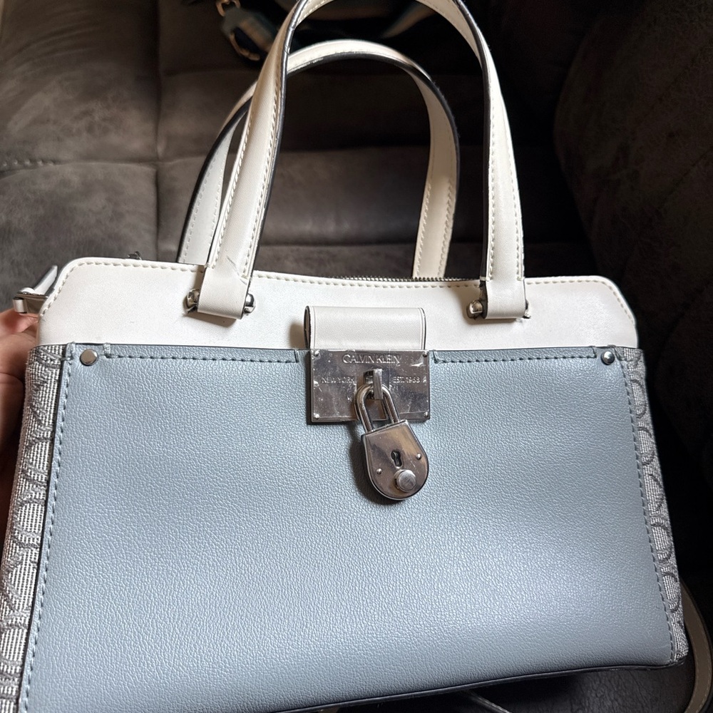 Calvin Klein Two-Tone Satchel in Gray and Cream